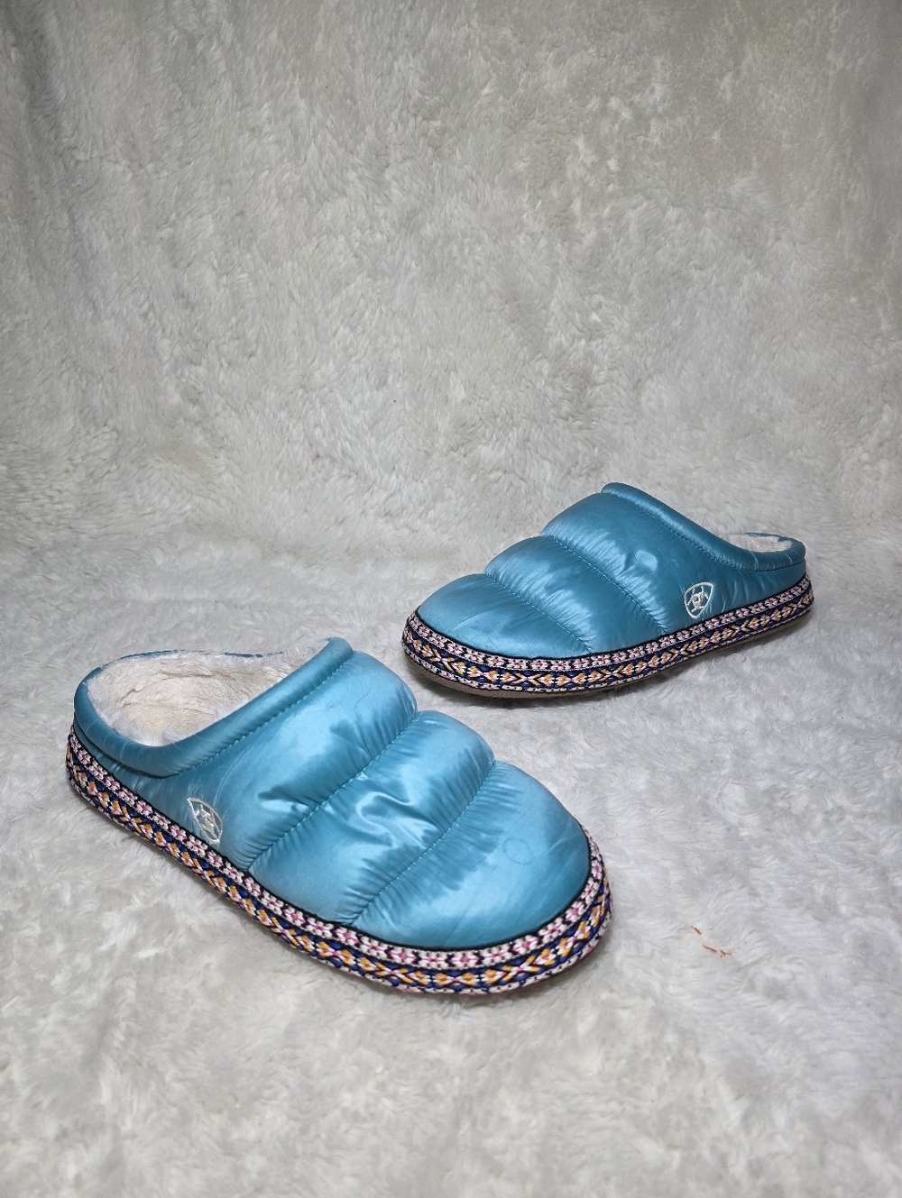 Ariat Crius Quilted Clog Slippers Turquoise Blue Sherpa Puffer Mule Size S 6.5-7